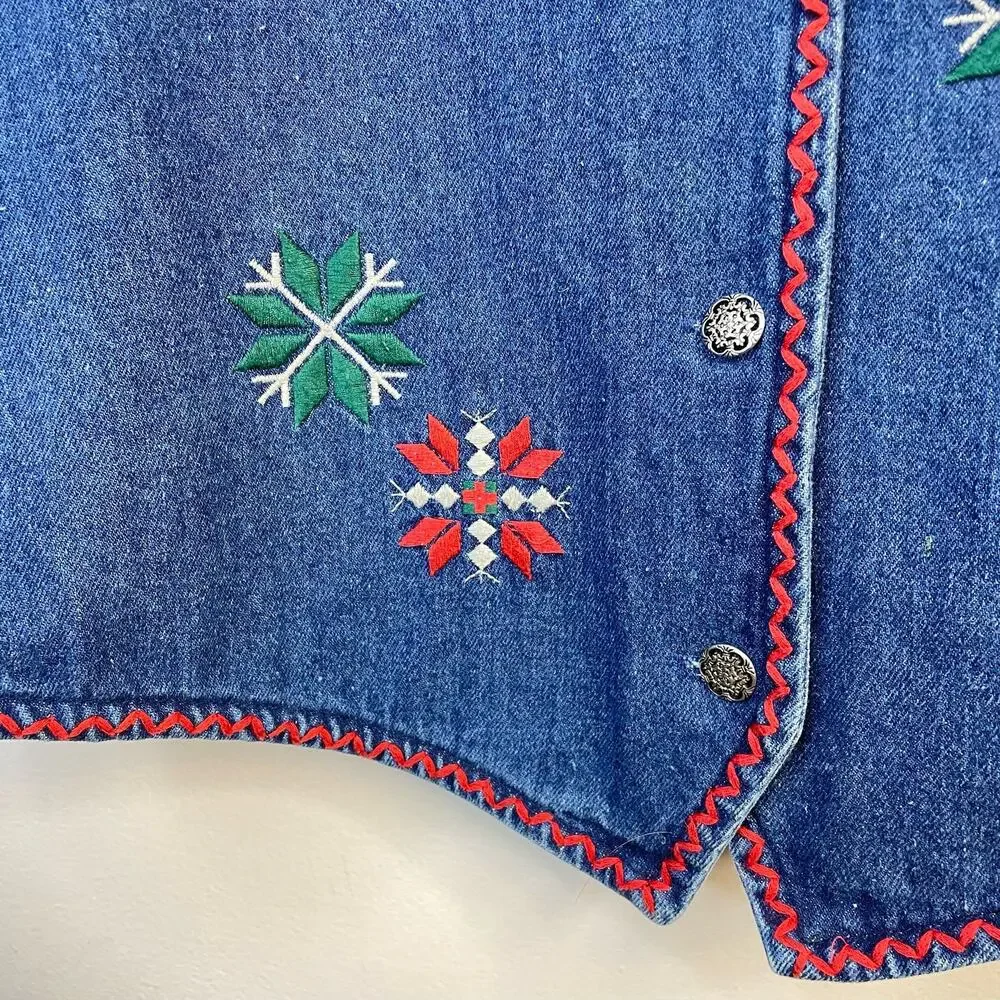 Susan Bristol Vintage Patchwork Embroidered Denim Boho Western Country Vest M - Picture 4 of 12